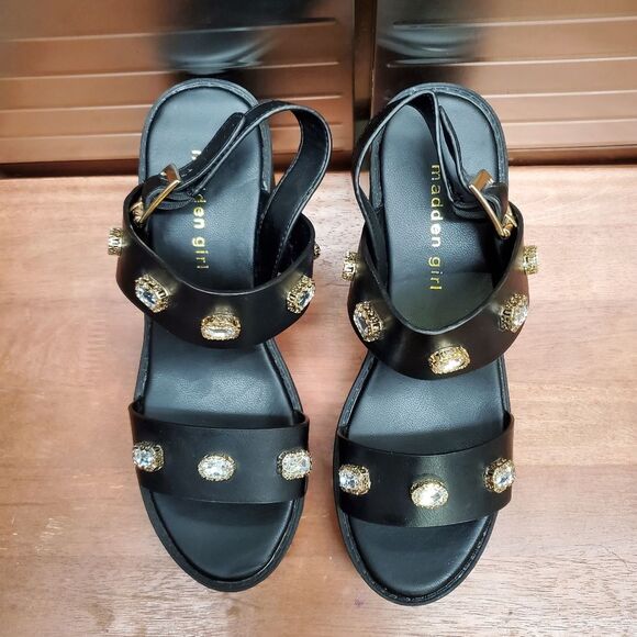 Madden Girl Storrm Black Platform Jeweled Heel Sandals 7.5 M - Picture 15 of 15